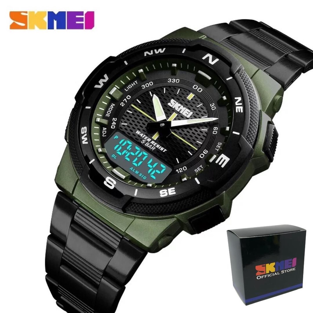 JAM TANGAN SKMEI 1370 STAINLESS STELL/ JAM TANGAN SKMEI 1370 WR 5 BAR/SKMEI 1370 Jam Tangan Pria Wanita Digital Analog Anti Air