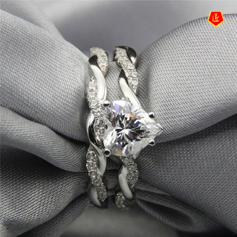[Ready Stock]Heart-Shaped Diamond Ring Set Fashion Elegant Graceful