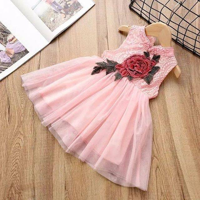girl cheongsam embroidery baby dress xincia imlek anak cewek perempuan terusan setelan pink bayi