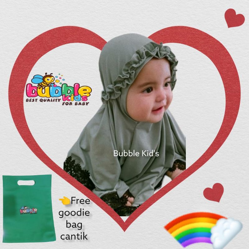 Mukena Anak Bayi Ruffle 2 Bulan - 3½ Tahun Katun Spandek Jersey Adem Elastis Fashion Muslim Perempuan Lucu Renda Brukat