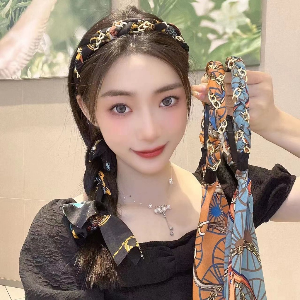 Bando Tali mutiara Korea Dari Gaya Ins Rambut Panjang Dengan Jarum Jam Temperamen Busur Simpul Pita Rambut