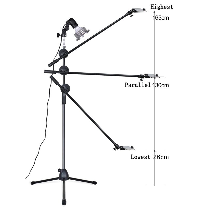 Tripod Stand Holder Smartphone with Boom Arm and LED Light 35W CN-128 - Black