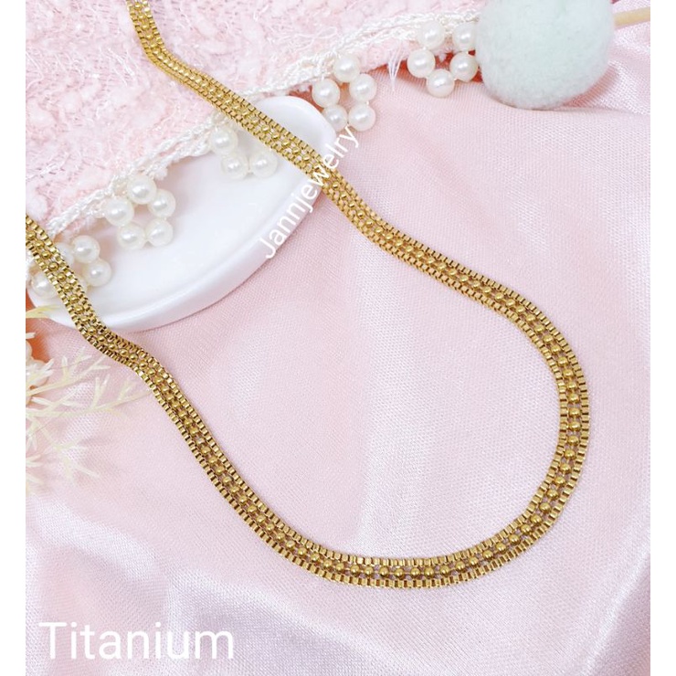 kalung titanium import anti karat&amp;alergi size 60cm gold ♡KT-99-E♡