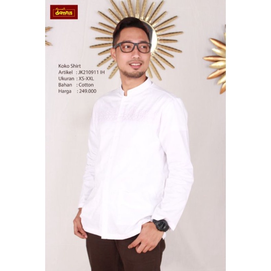 Baju Muslim Pria Dewasa Dannis PUTIH  size S ,M, L, XL, XXL ( Baju Koko )