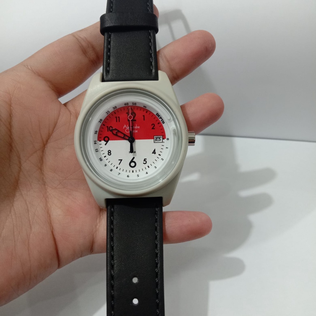 [Free Baterai] JAM TANGAN PRIA ALEXANDRE CHRISTIE AC 6431 WHITE RED LEATHER ORIGINAL GARANSI RESMI 1 TAHUN