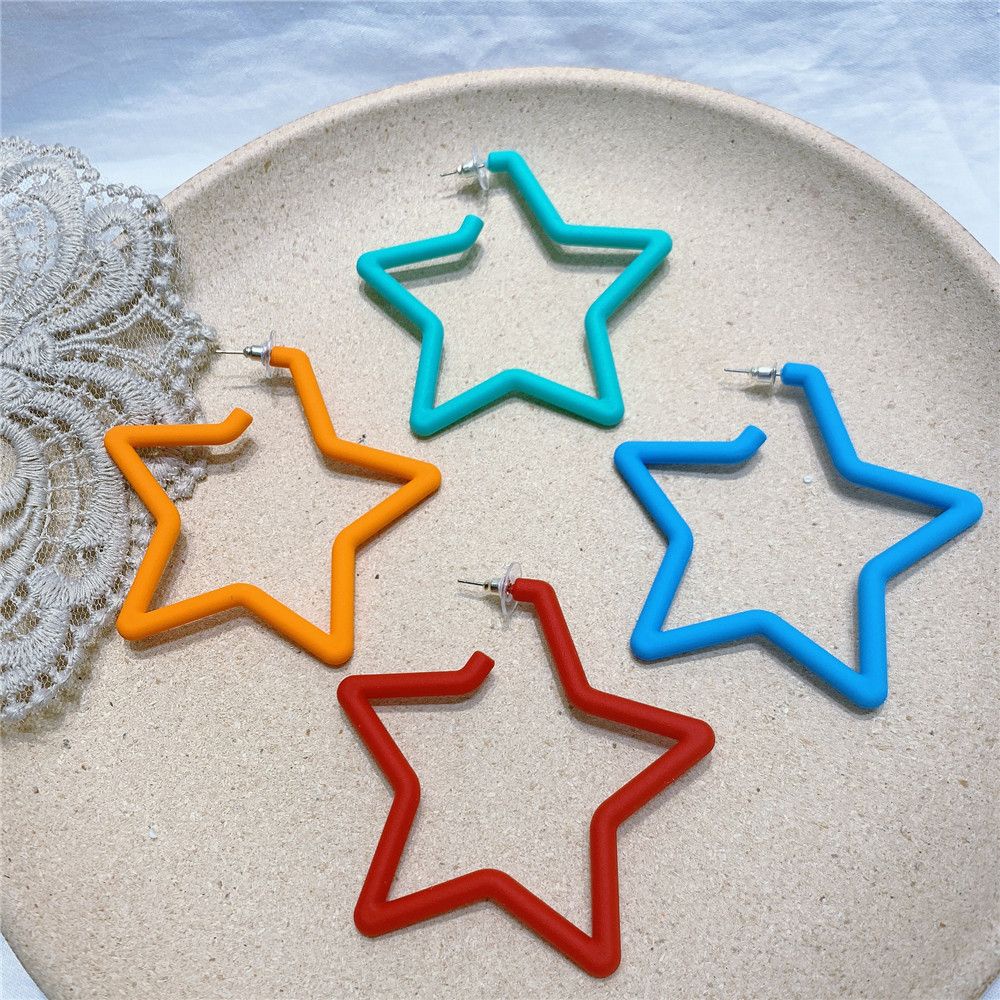 ROW Accessories Geometric Earrings Fashion Hoop Earring Colorful Star Women Cute Personality Vintage Bright Fluorescence/Multicolor