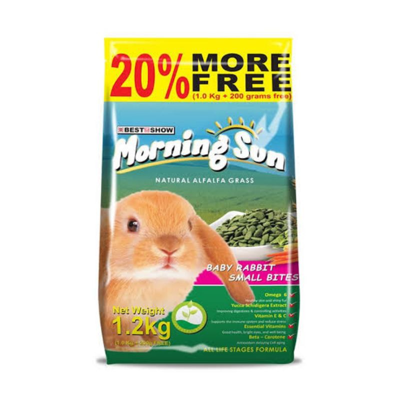 MORNING SUN RABBIT FOOD PELET MORNINGSUN MAKANAN ANAK KELINCI ALFALFA HAY GRASS SMALL BITE REPACK