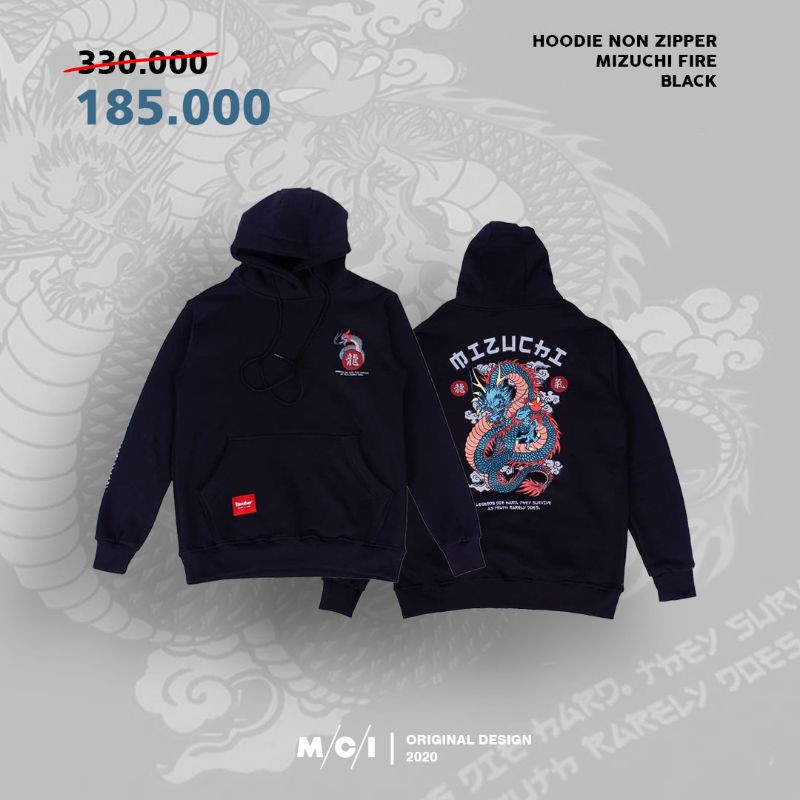 Sukajan Jacket Hoodie Pria Premium Mizuchi Fire Black Sukajan Jaket Sweater Hoodie Pria Non Zipper