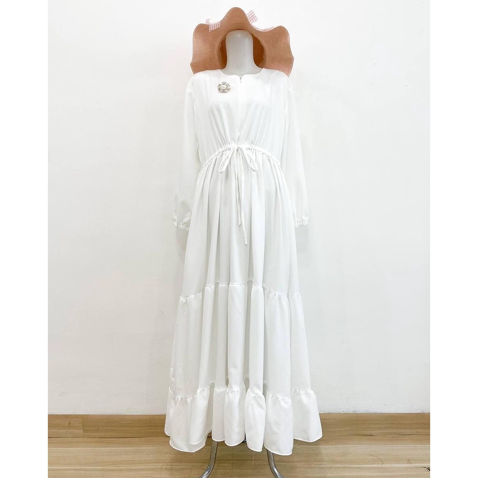 Saandra.id - Wardah Gamis Syari Terbaru 2022 konveksi.Tanah.Abang Seliting depan Busui Rempel Susun-Adyra White