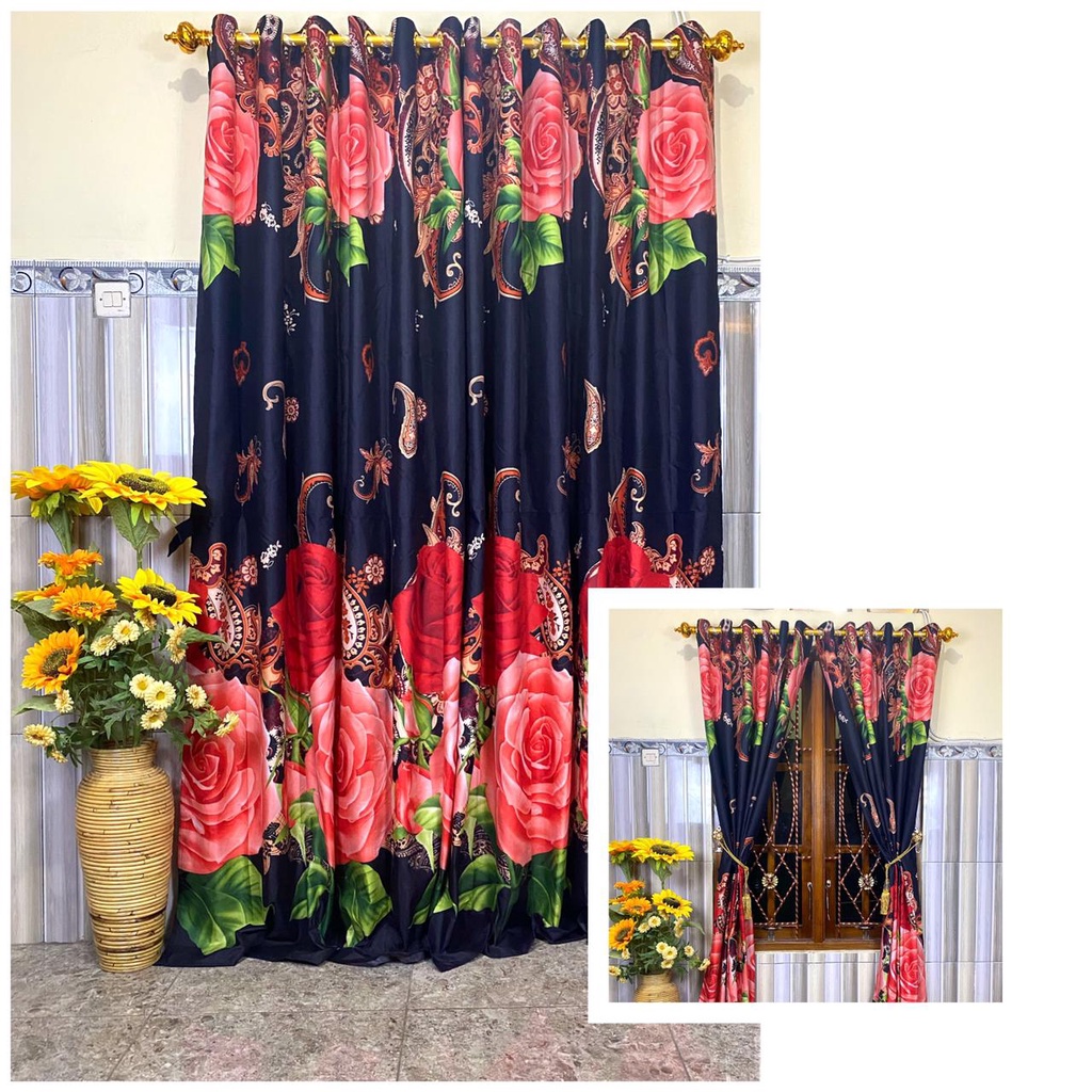 GORDEN JENDELA RUANG TAMU 1 SET GORDEN PINTU 12 RING UKURAN 135X220 DESAIN MOTIF CANTIK