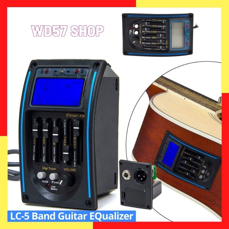 Amplifier Preamp Equalizer Ampli Tuner Gitar Akustik Elektrik Listrik Pickup LCD 5 EQ Mic Mini Murah