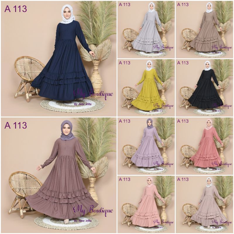 My Boutique Fashion Gamis A113 Busui Friendly Resleting LD 110 Stella Crepe Premium