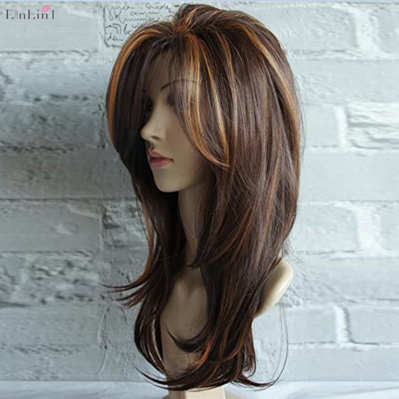 Wig brown pirang blonde rambut palsu gelombang panjang premium