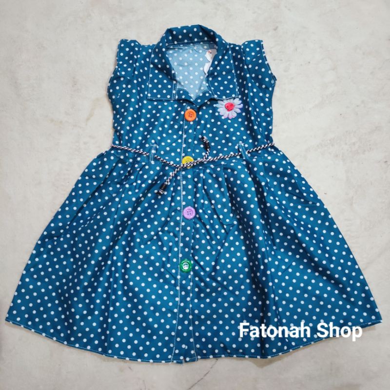 Dress anak 1 2 tahun polka tutul polkadot bulat  baju anak cewek perempuan ( dress kancing polka )