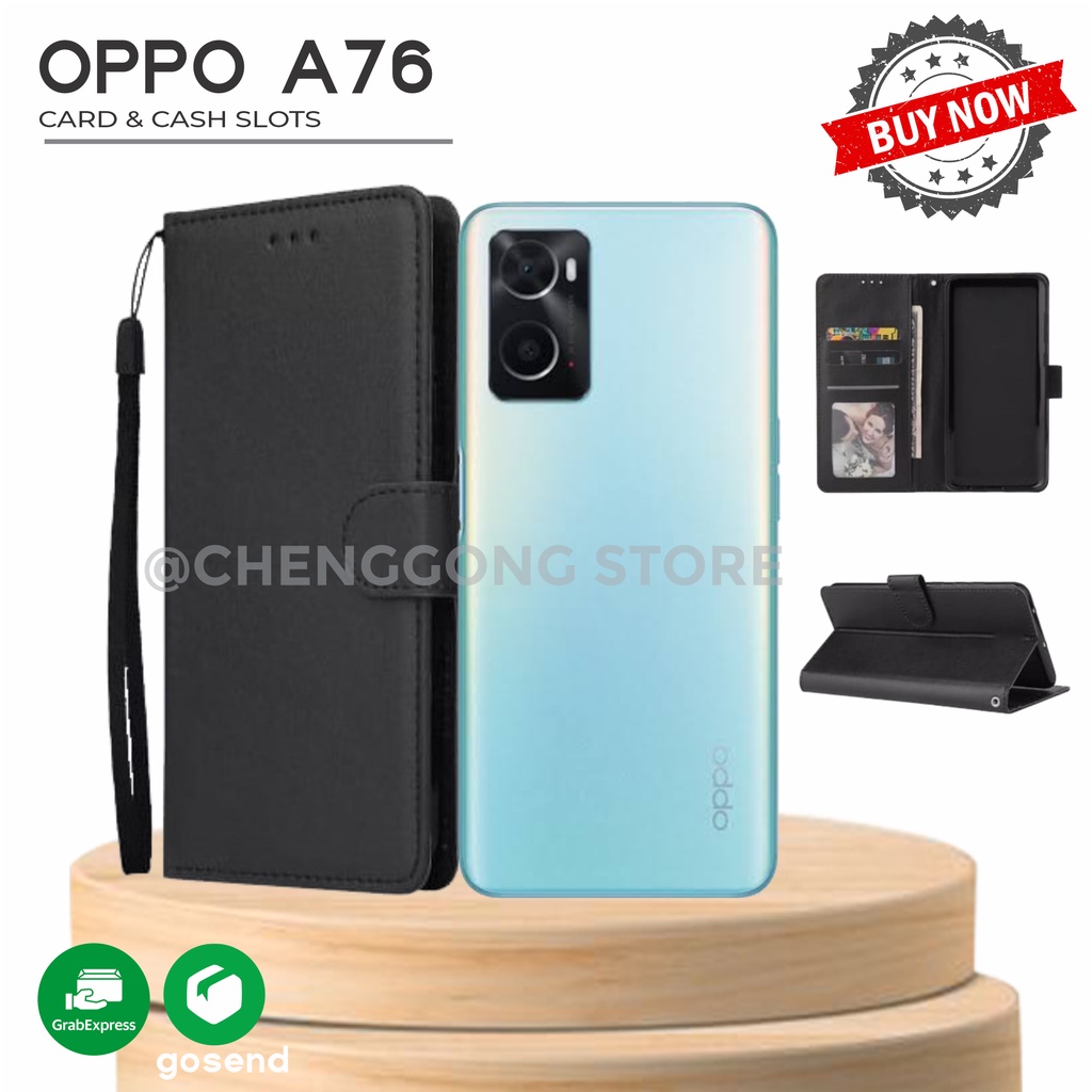 Flip Dompet Kulit Oppo A76 Flip Wallet Case Kulit-Casing Dompet- Flip Cover Leather - Sarung Buku HP