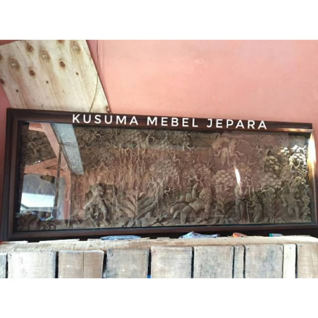 Hiasan Dinding Relief 3 Dimensi Ramayana Kayu Jati - Panjang 290cm