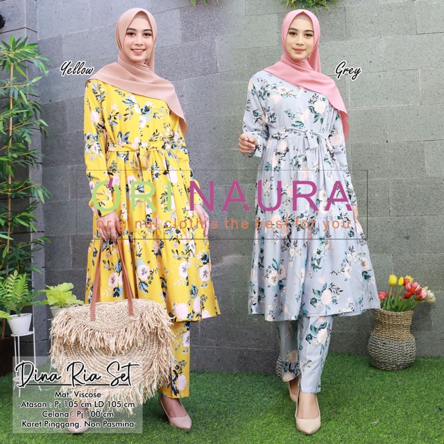 Dina Ria daily set by ori naura - setelan tunik dan celana cotton rayon