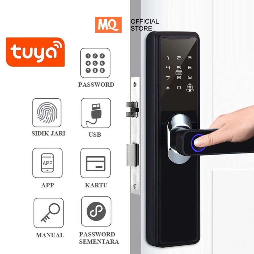 MQ Smart Door Lock Digital Handle Kunci Pintu handle Sidik Jari Fingerprint Password  Smart Home smart door lock tuya