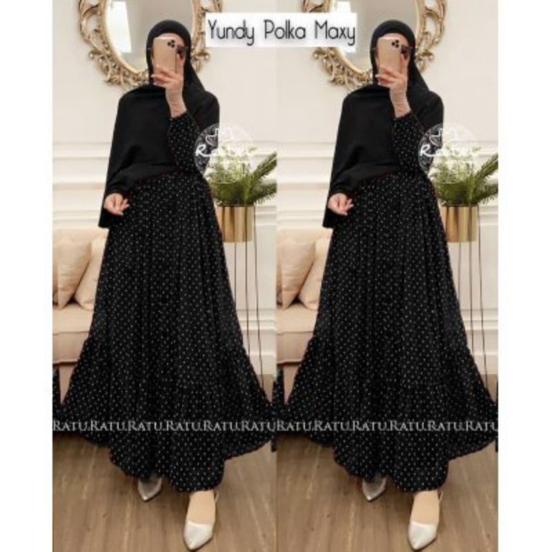 Yundy polka maxy/gamis ceruty/gamis polkadot/gamis polka/gamis busui/gamis ld 110/Andara polka