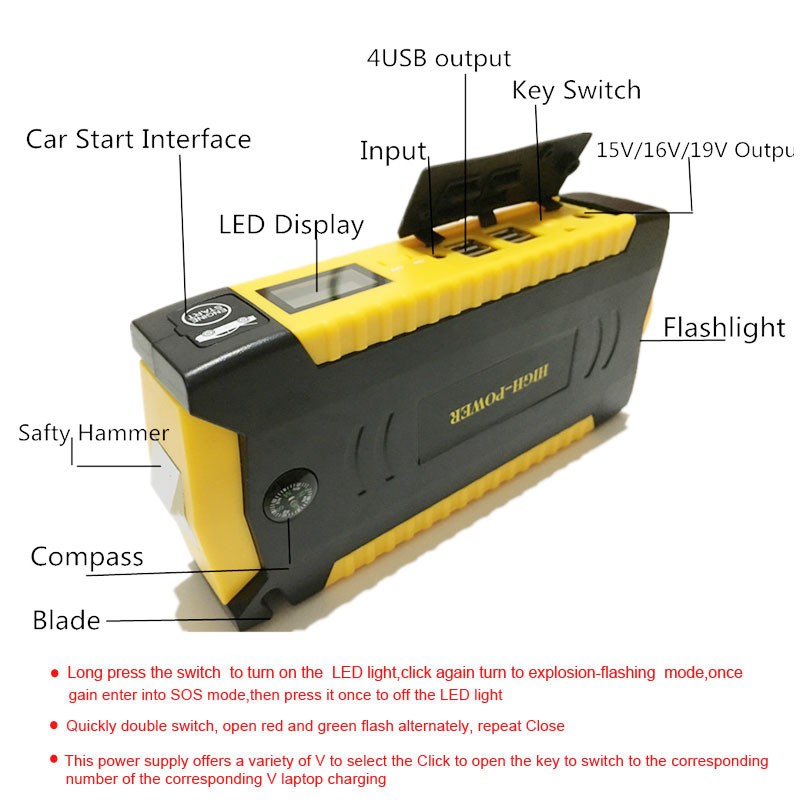 BISA COD Power Bank 69800mAh Car Jump Starter 12V 4 Port USB &amp; Senter - Taffware TM19B