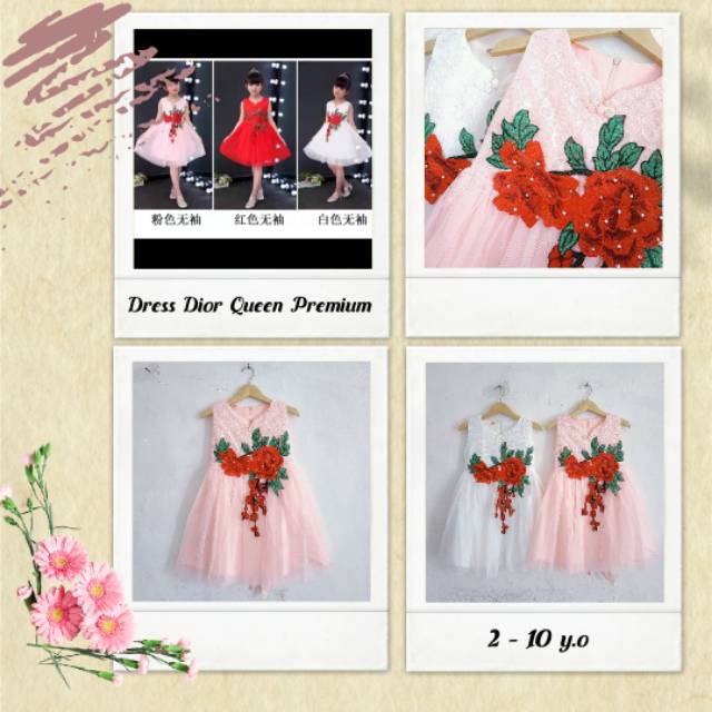 Dress Dior Queen Tutu Premium. Dress Tutu anak Tali Pinggang Bordir Bunga. Dress Anak Import