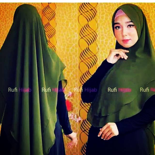 Khimar Ceruty Babydoll 2 Layer Kualitas Premium Import Syari Syar'i Hijau Army