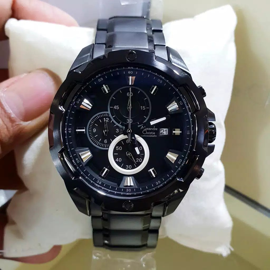 ALEXANDRE CHRISTIE ORIGINAL AC6305 FULL BLACK JAMTANGAN PRIA
