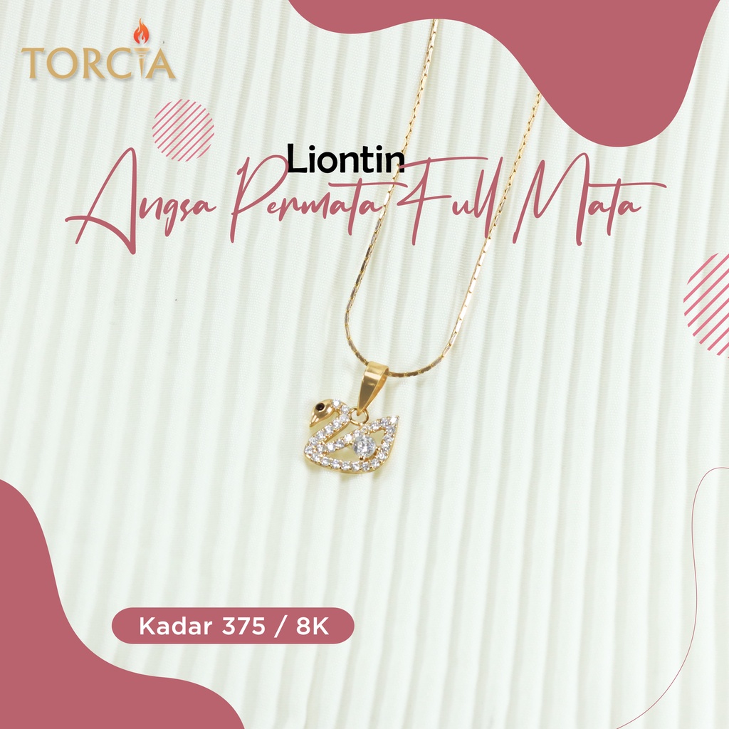 Kalung Liontin Emas Asli Angsa Permata Full Mata Kadar 375 Torcia
