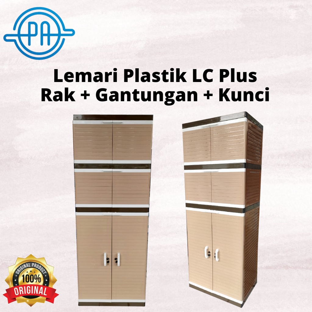 LEMARI PLASTIK JUMBO LC PLUS GANTUNGAN + KUNCI 3 SUSUN