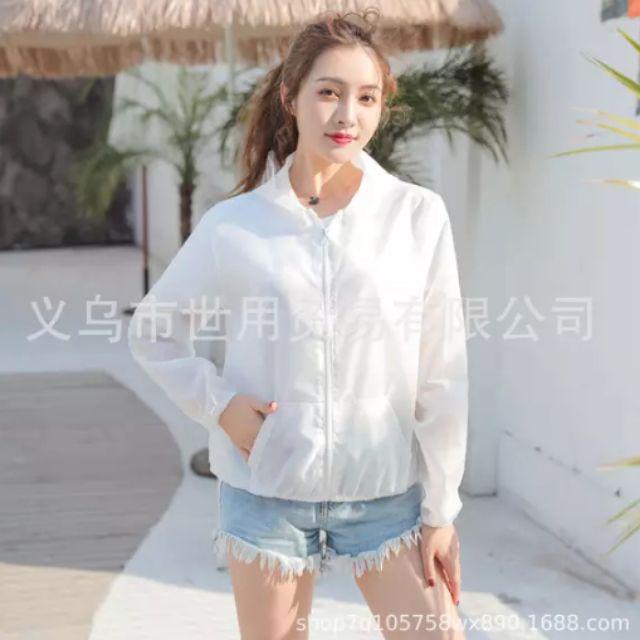 Jaket Wanita Trend Korea Anti UV Parasut Semi Transparan Woman Summer Sport Olahraga Casual Jacket-Putih