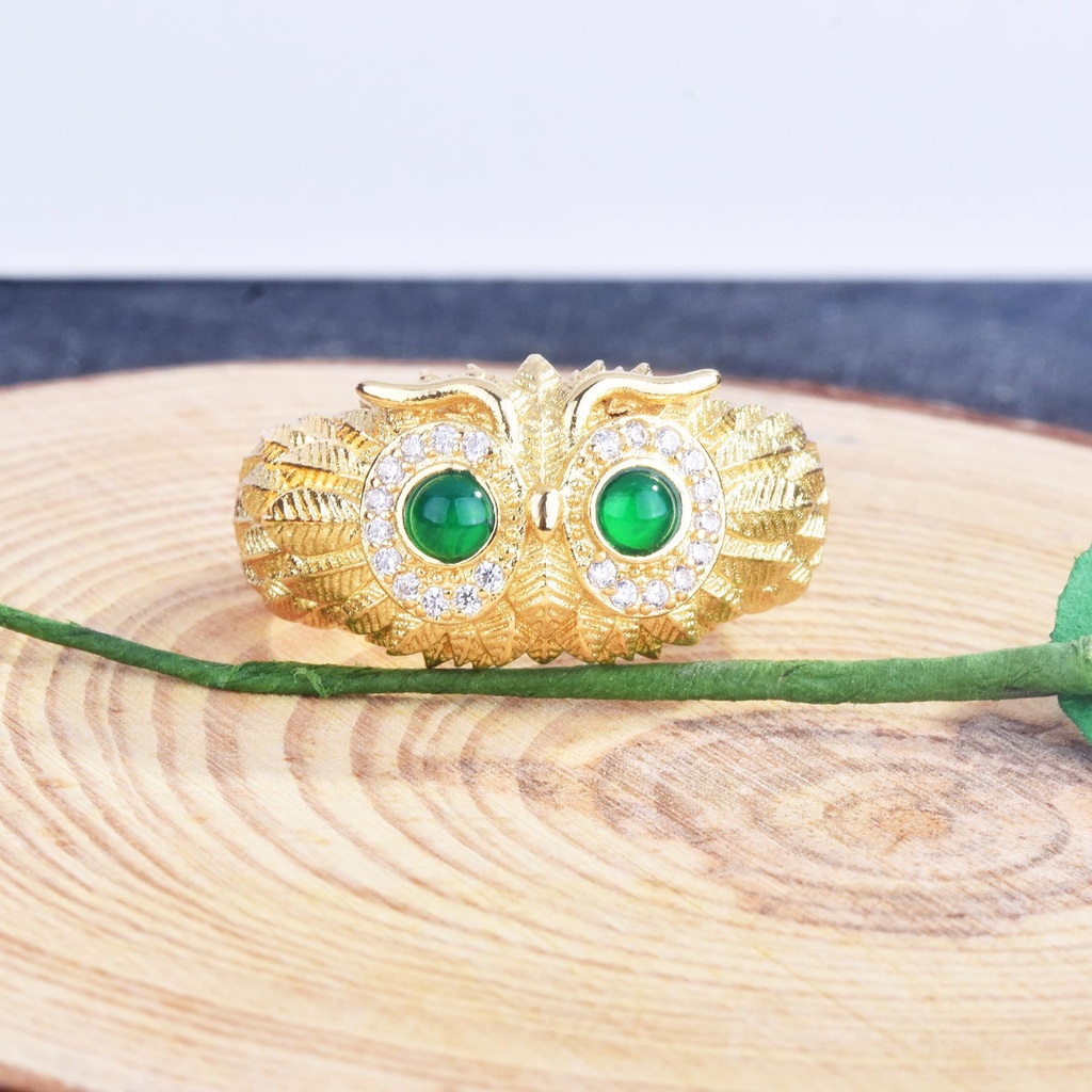 Cincin Model Terbuka Bahan Stainless Steel Desain Burung Elang Hias Batu Giok Untuk Wanita