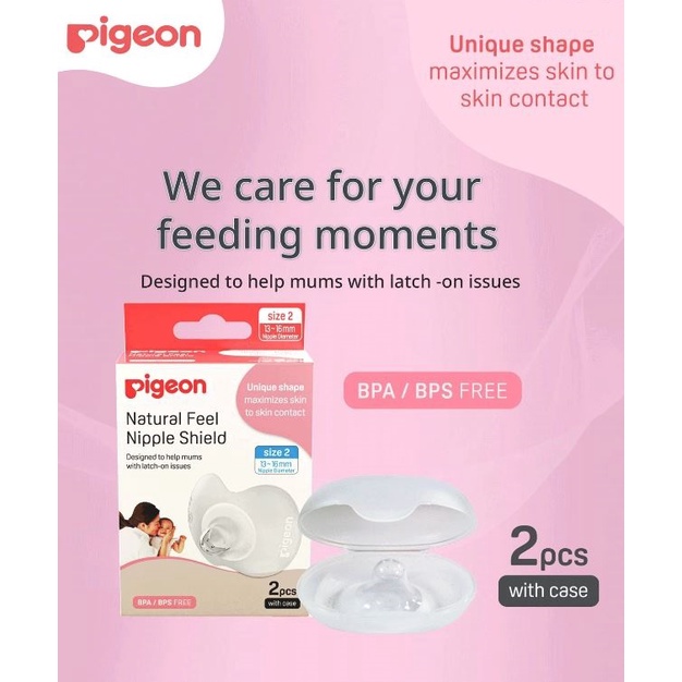 PIGEON Natural FEEL / FIT Silicone NIPPLE SHIELD (Pelindung / Penyambung Puting Silikon) isi 2 pcs + CASE