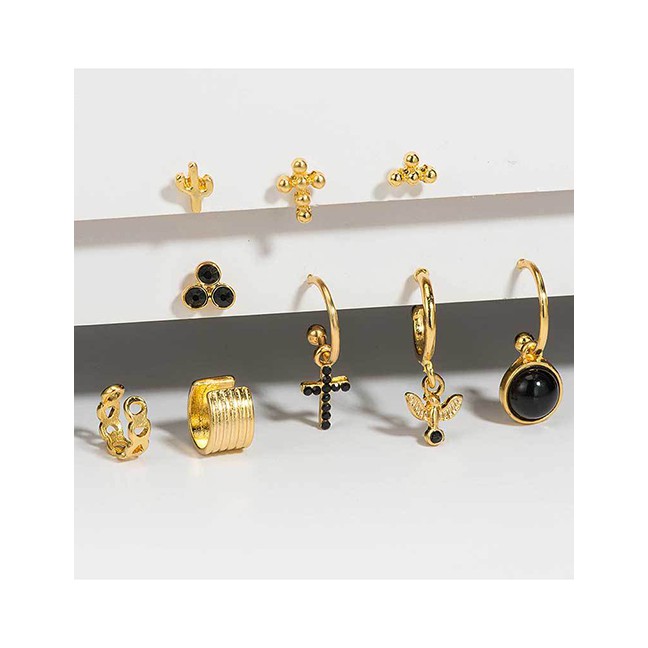 LRC Anting Tusuk Fashion Golden Cross Cactus Pigeon Ear Stud Set D63523