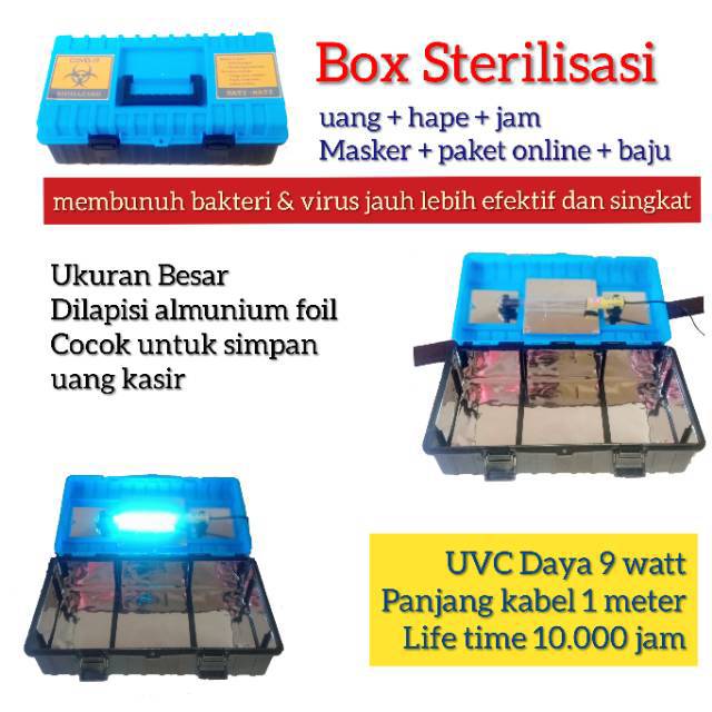 Box Sterilizator UVC, Box Uang, Box Kasir, Box Sterilizator Uang, Masker, Jam, Hape 10-30 menit saja