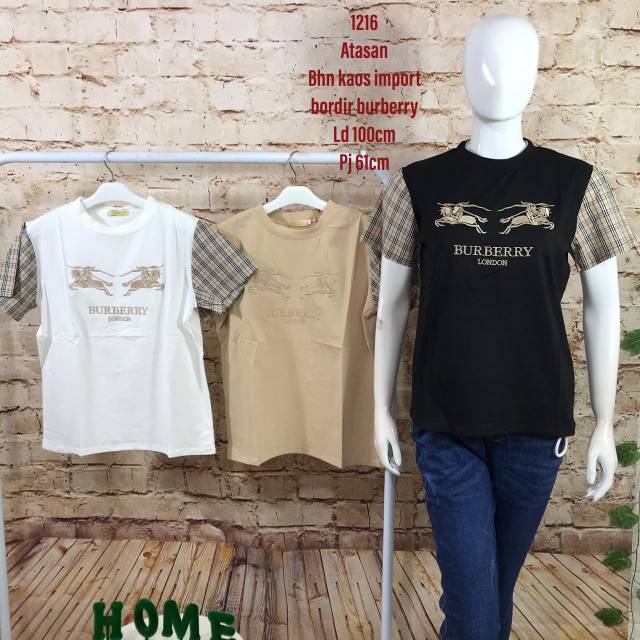 atasan wanita atasan kaos import/bordir burberry