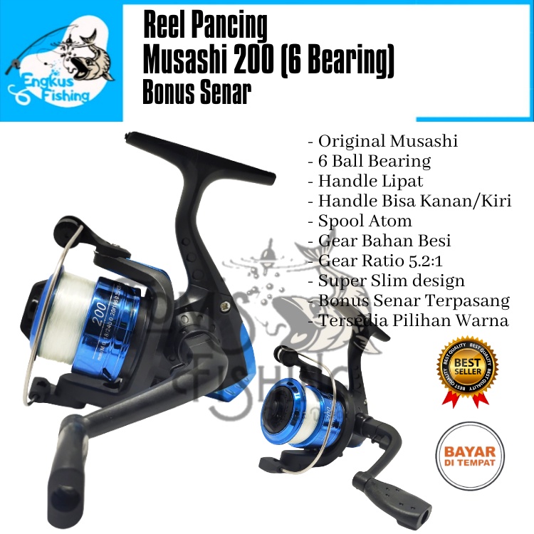 Reel Pancing Musashi MS200 Mini ( 6 Bearing ) Bonus Senar Murah - Engkus Fishing