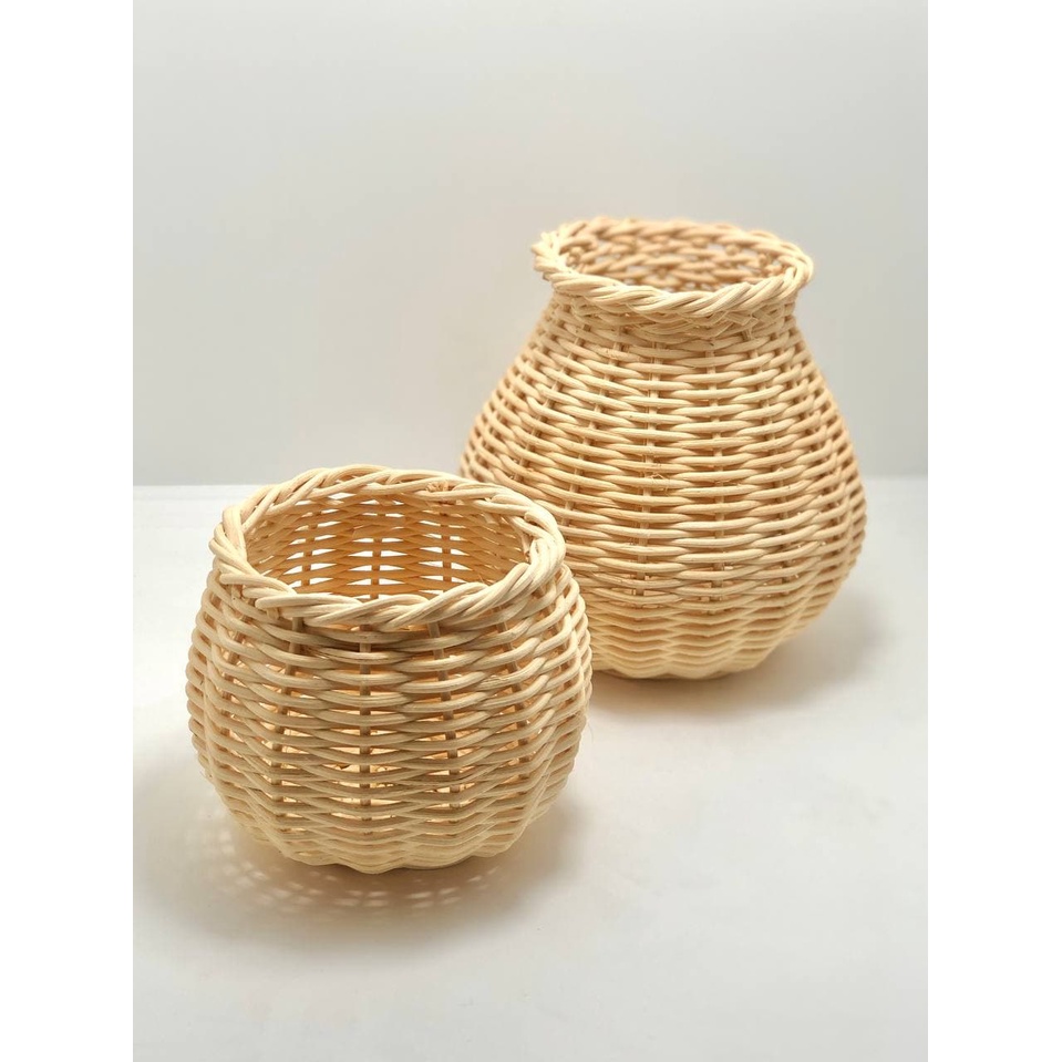 Vas Rotan Mini - Vas Bunga Anyaman Rotan - Vas Meja Dekorasi Rumah Aesthetic