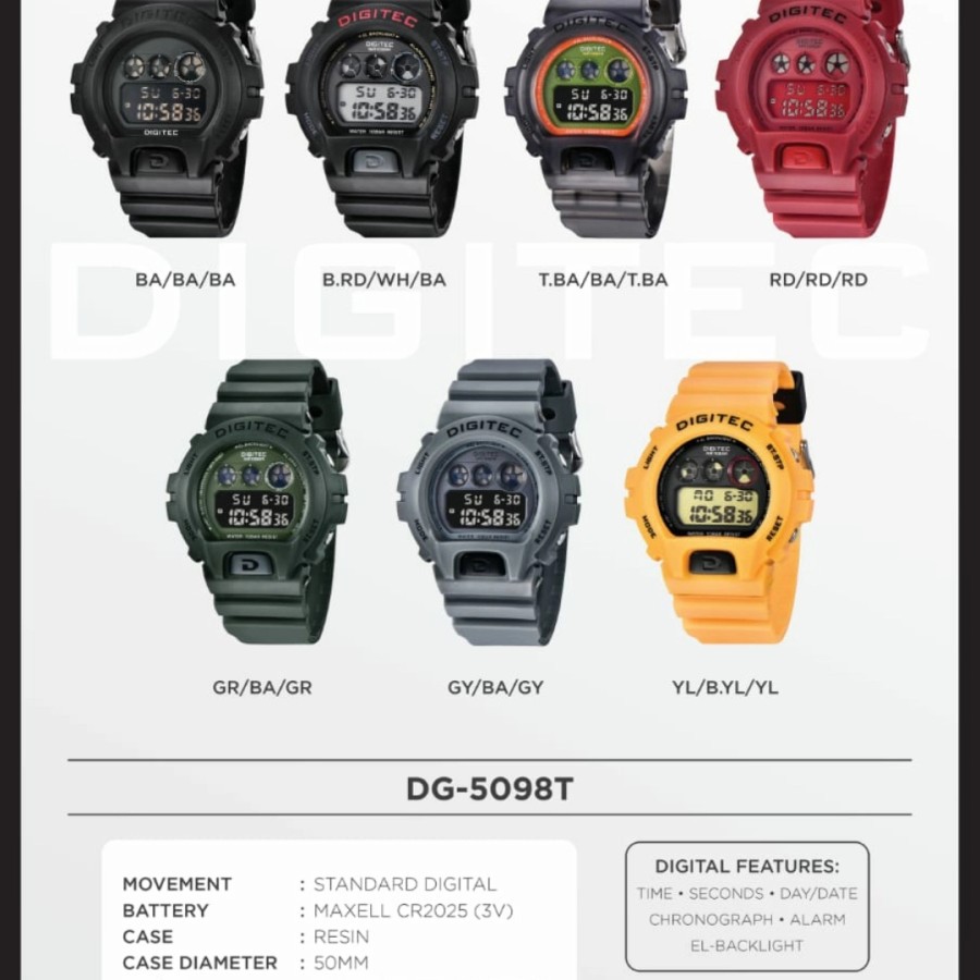 Jam tangan digitec DA5098T digital 0riginal garansi resmi 1 tahun