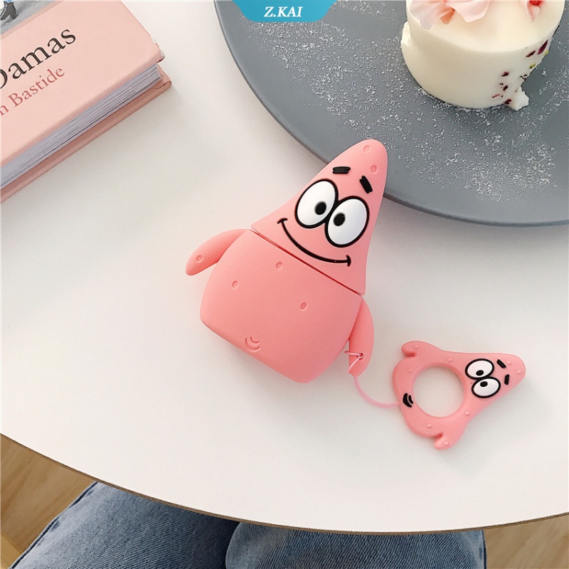 Casing Silikon Motif SpongeBob SquarePants Patrick Star + Gantungan Kunci Untuk Simpan Earphone Wireless Bluetooth AirPods 1 / 2 / 3pro