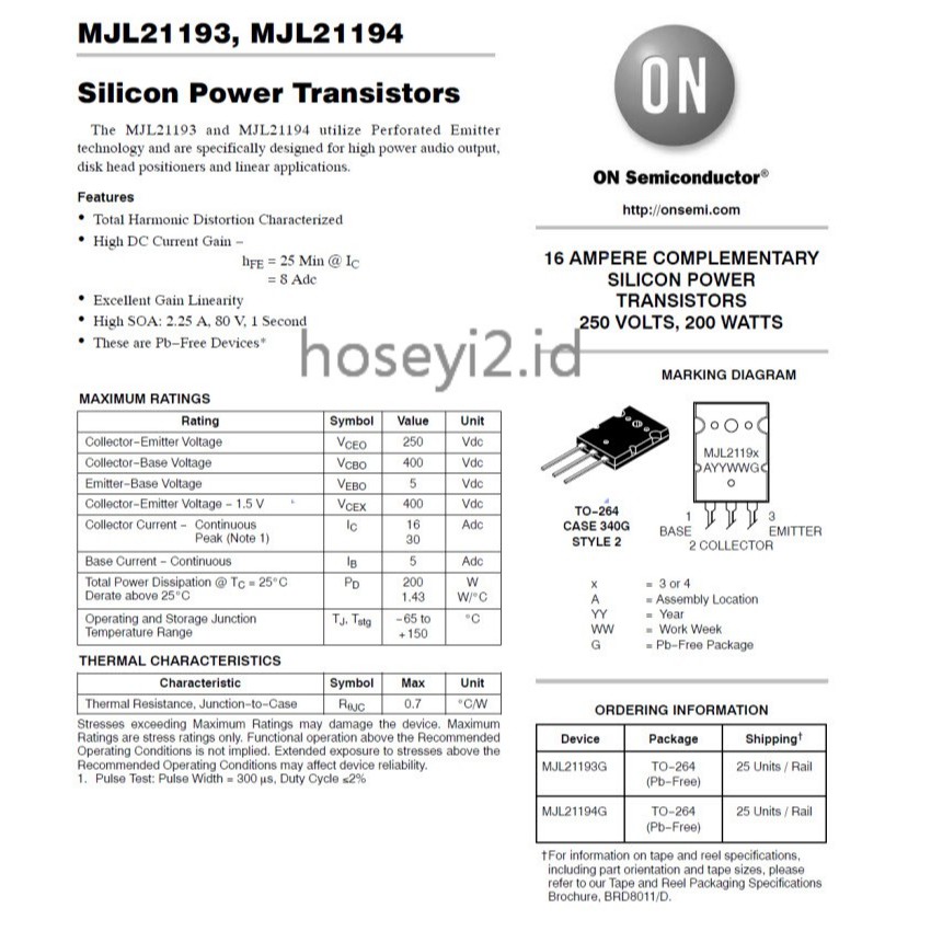 4pcs/2 Set Mjl21194+Mjl21193 Mjl21194G Mjl21194G Mjl21193G To-3P Amplifier Audio Korek Api