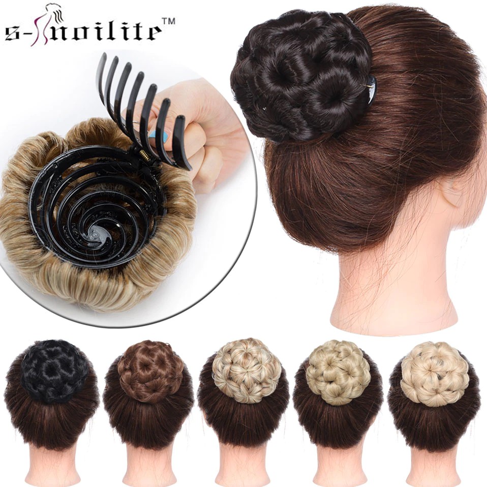 S Noilite Women Clip On Chignon Black Brown Blonde Donut Bun
