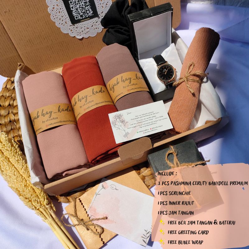 

KADO HAMPERS GIFT BOX HIJAB PASHMINA / HAMPERS JAM TANGAN CEWEK ULANG TAHUN VALENTINE ANNIVERSARY WEDDING BIRTHDAY