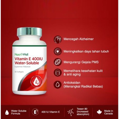 ORIGINAL Nutriwell Vitamin E 400 IU Water-Soluble BPOM / Nutri-Well Daya Tahan Tubuh / LEDI MART