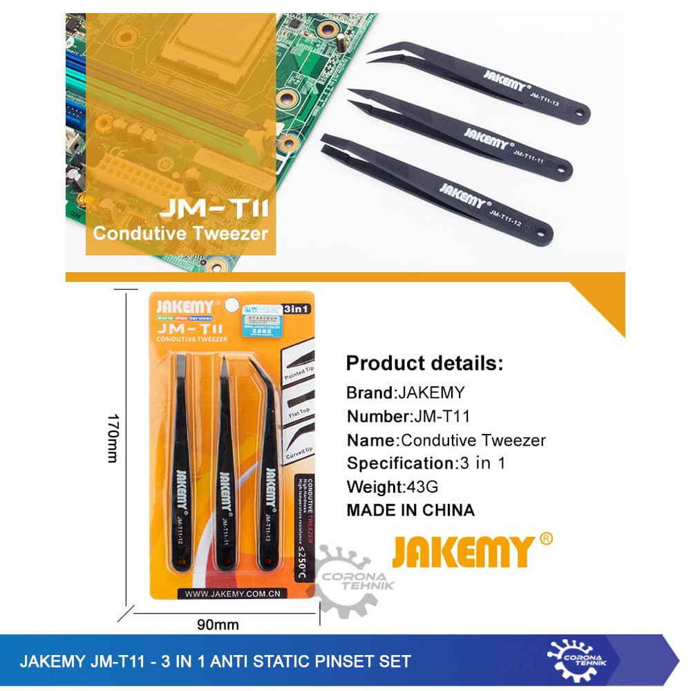 Jakemy JM-T11 - 3 in 1 Anti Static Pinset Set