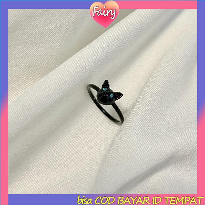 COD✨Cincin Jari Telunjuk Desain Kartun Kucing Hitam Untuk Wanita F