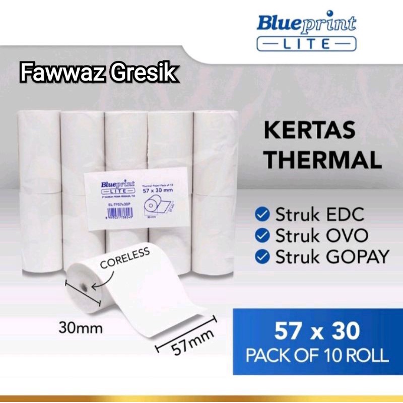 Kertas Thermal Blueprint Lite 57x30 / Struk / Kertas Kasir / PPOB isi 10 roll