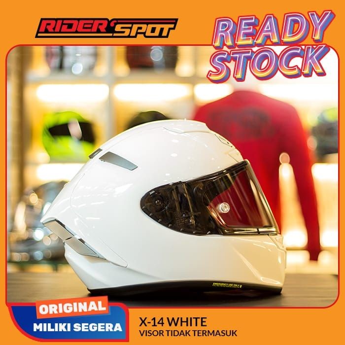 Helm Motor SHOEI X14 White Gloss Original Full Face Helmet Putih Japan Free Aftermarket Visor