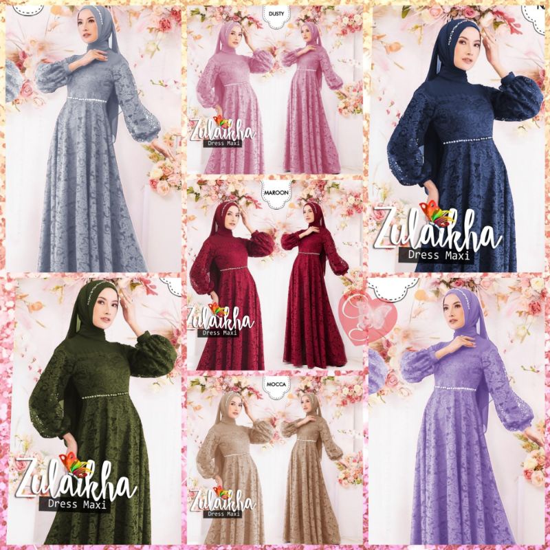 [COD✅] Dress Muslim Wanita Remaja Dewasa/  Gamis Cewek Zulaikha Brukat/ Gaun Kondangan Pesta Terbaru