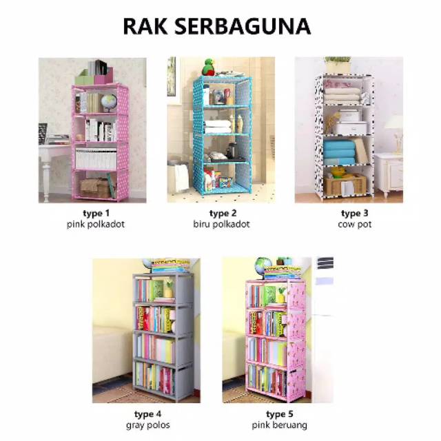 Rak Buku Portable Serbaguna 5 Susun 4 Ruang Multifungsi