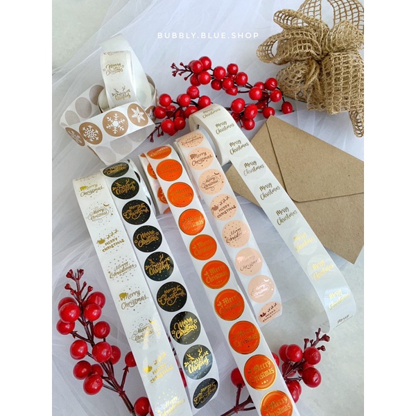 

50pcs / 500 pcs stiker bulat merry christmas stiker natal dekorasi seal untuk kue hadiah hampers gift